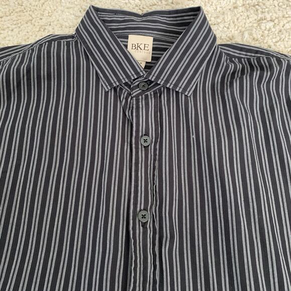 BKE Contour Shirt Mens XL Long Sleeve Black Striped Spread Collar Button Up - Picture 6 of 6